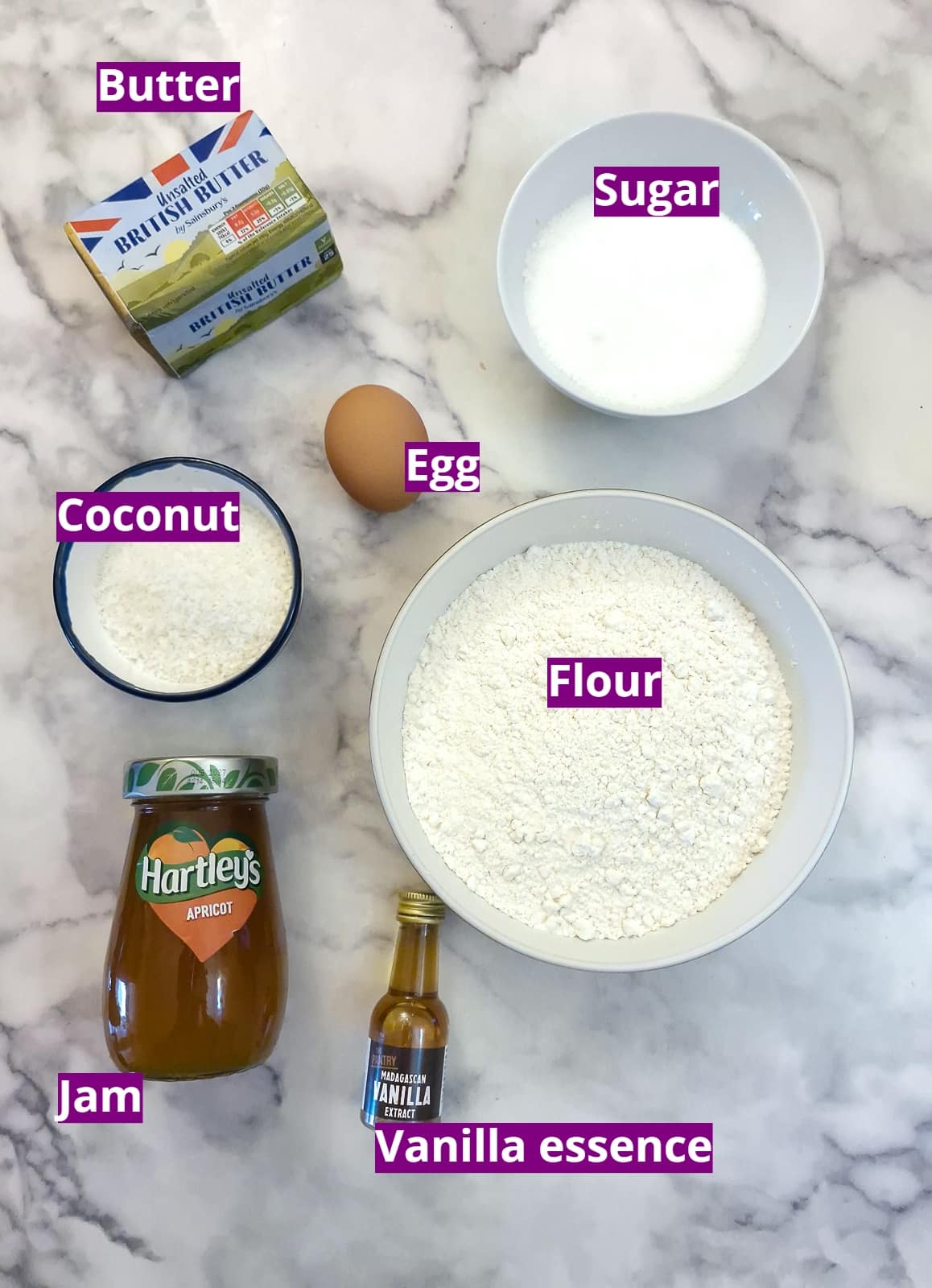 Ingredients for making easy thumbprint cookies. 