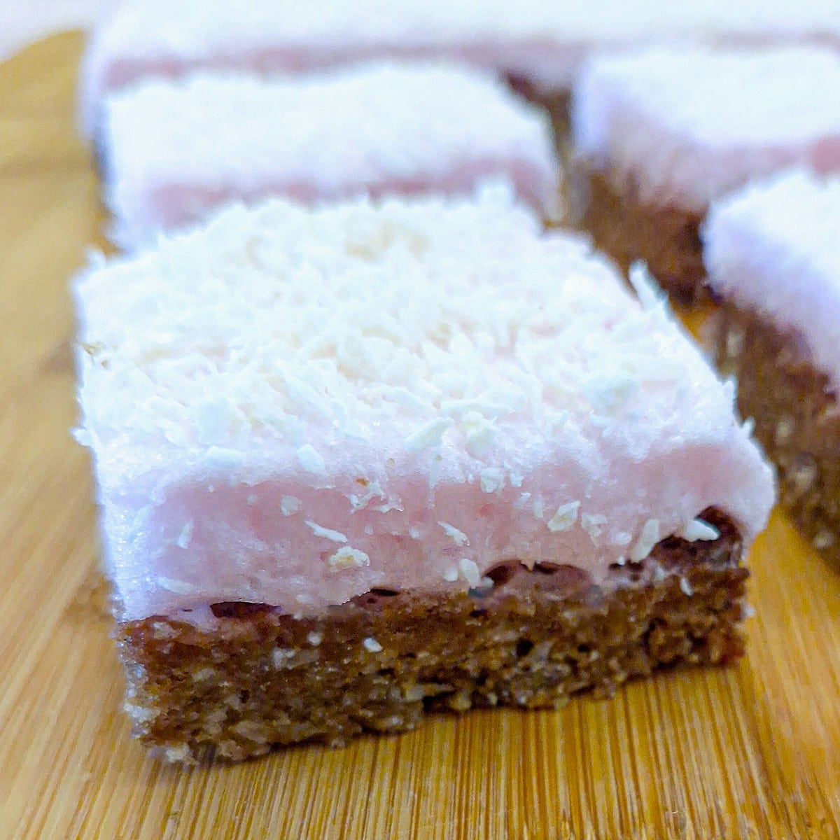 Close up of coconut marshmallow weet-bix slice.