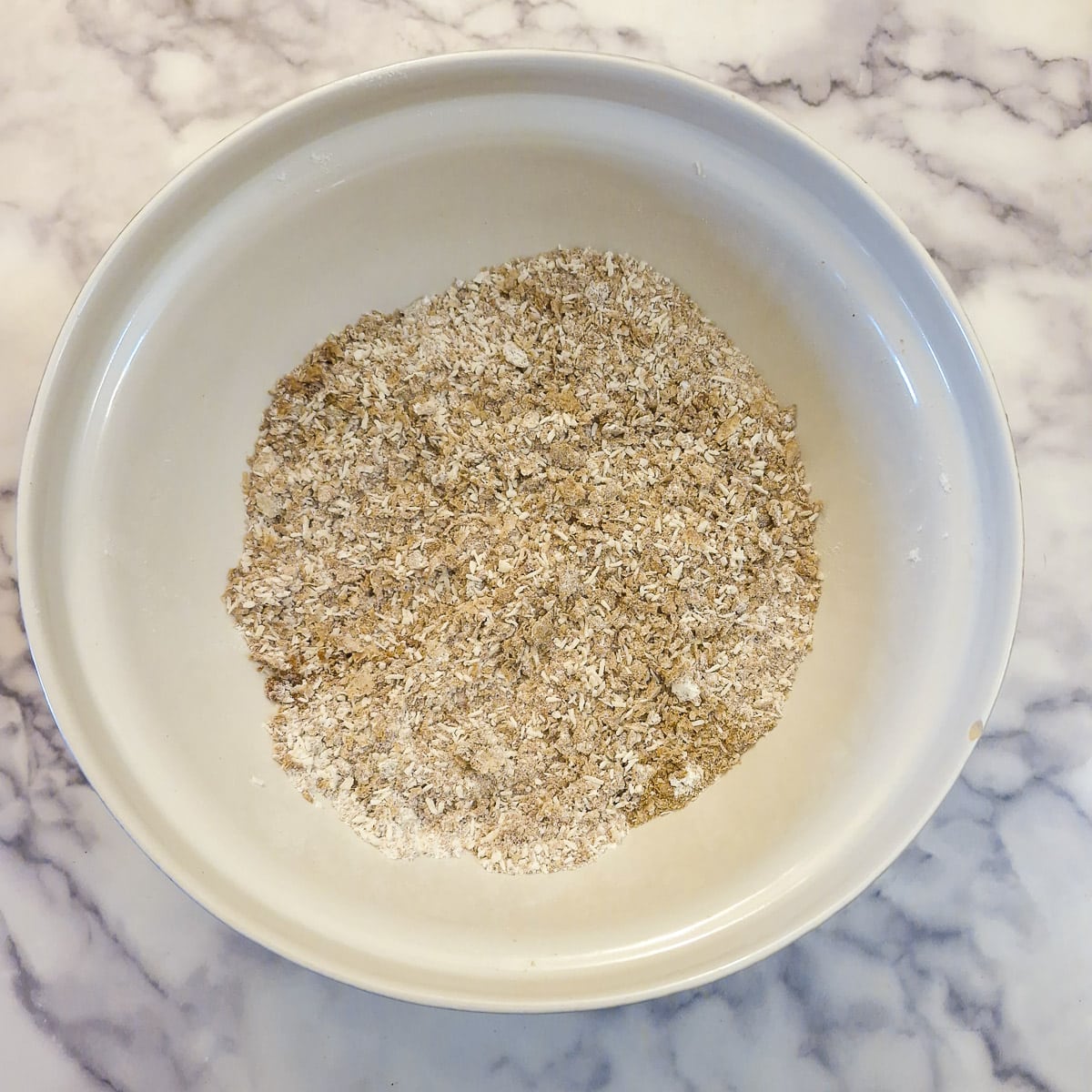 Dry ingredients in a mixing bowl.