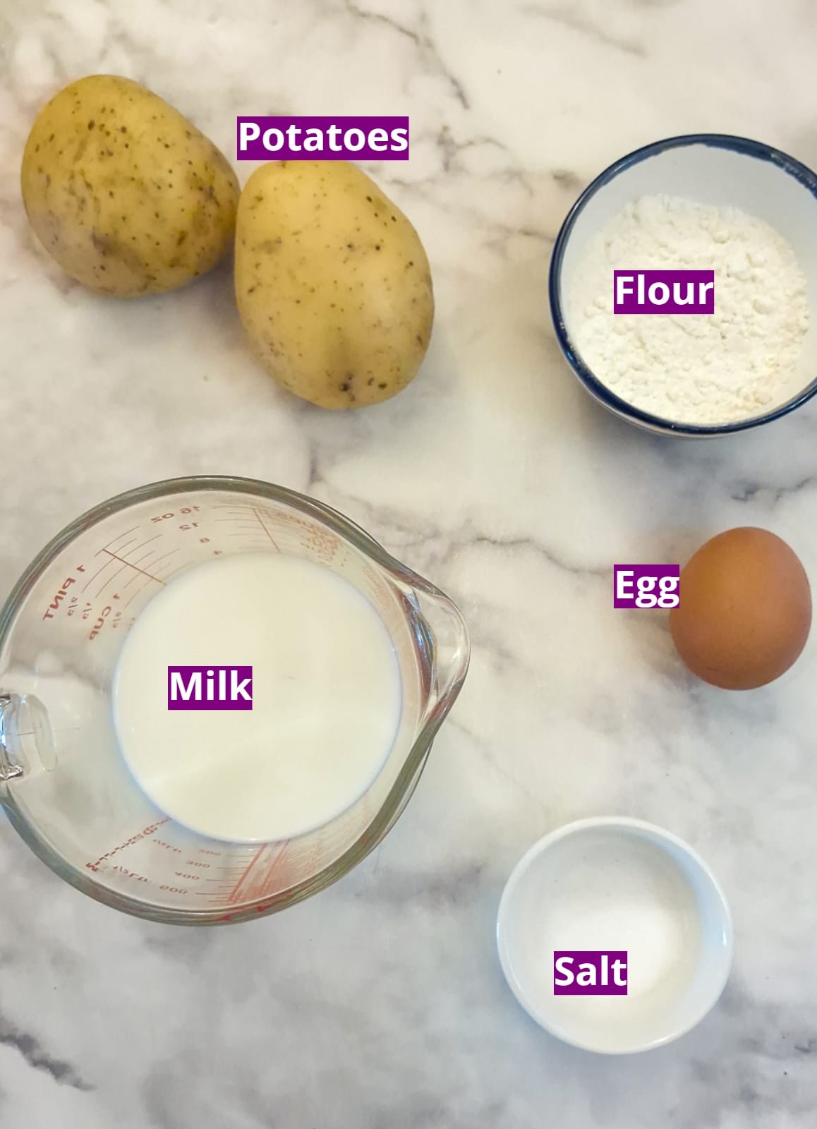 Ingredients for battered potatoes.