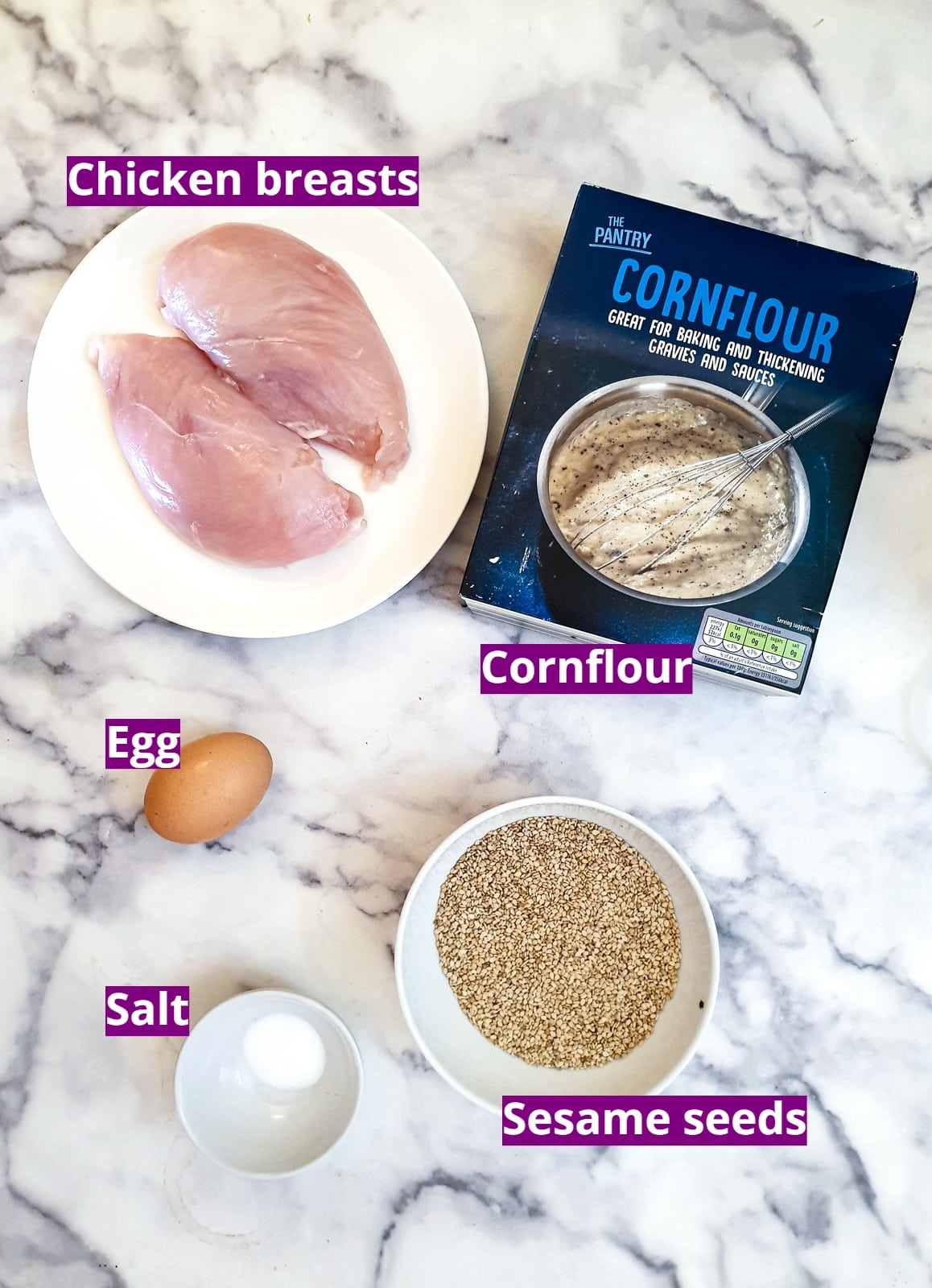 Ingredients needed to make sesame chicken strips.