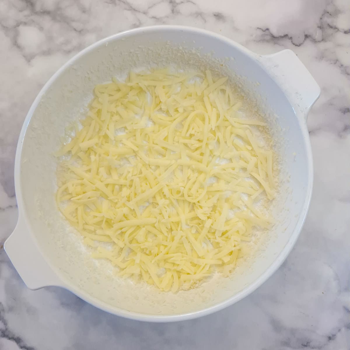 A baking dish lined with oil, breadccrumbs and grated cheese.