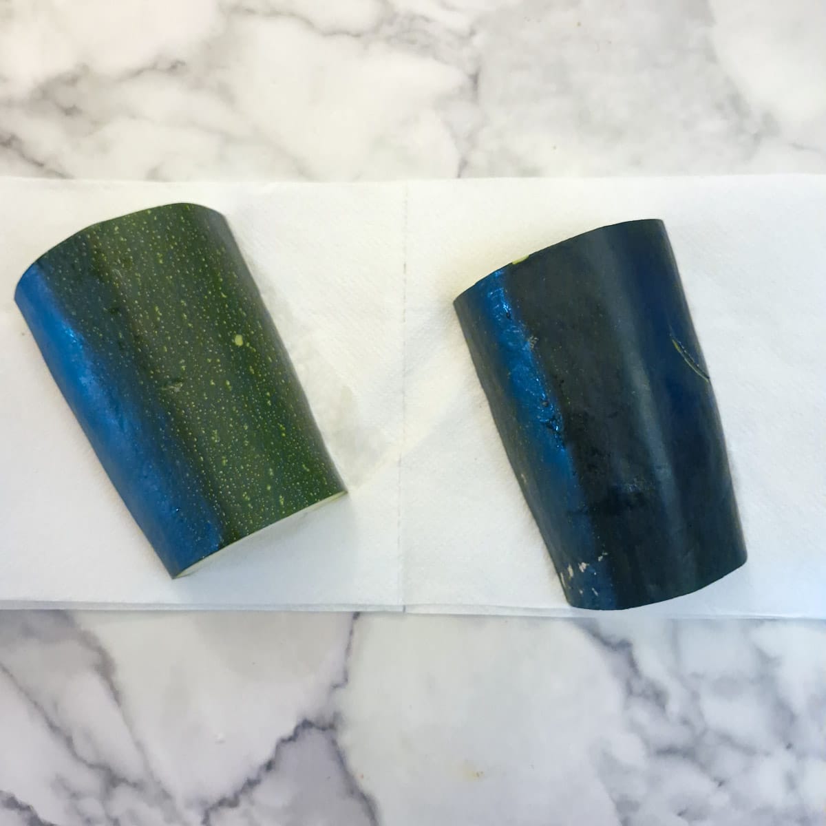 2 large pieces of lightly salted marrow placed upside down on a piece of paper towel to draw out the moisture.