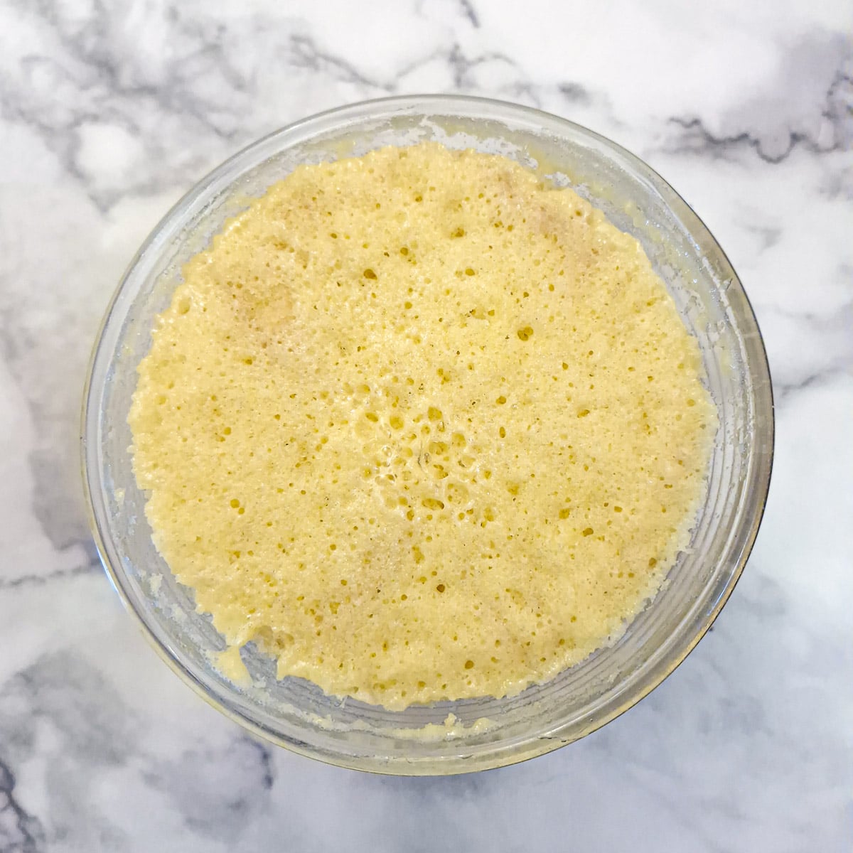 The strawberry sponge pudding after it has baked in the microwave.