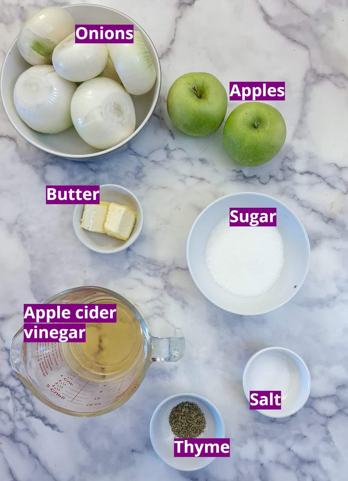 Ingredients you will need to make onion marmalade.