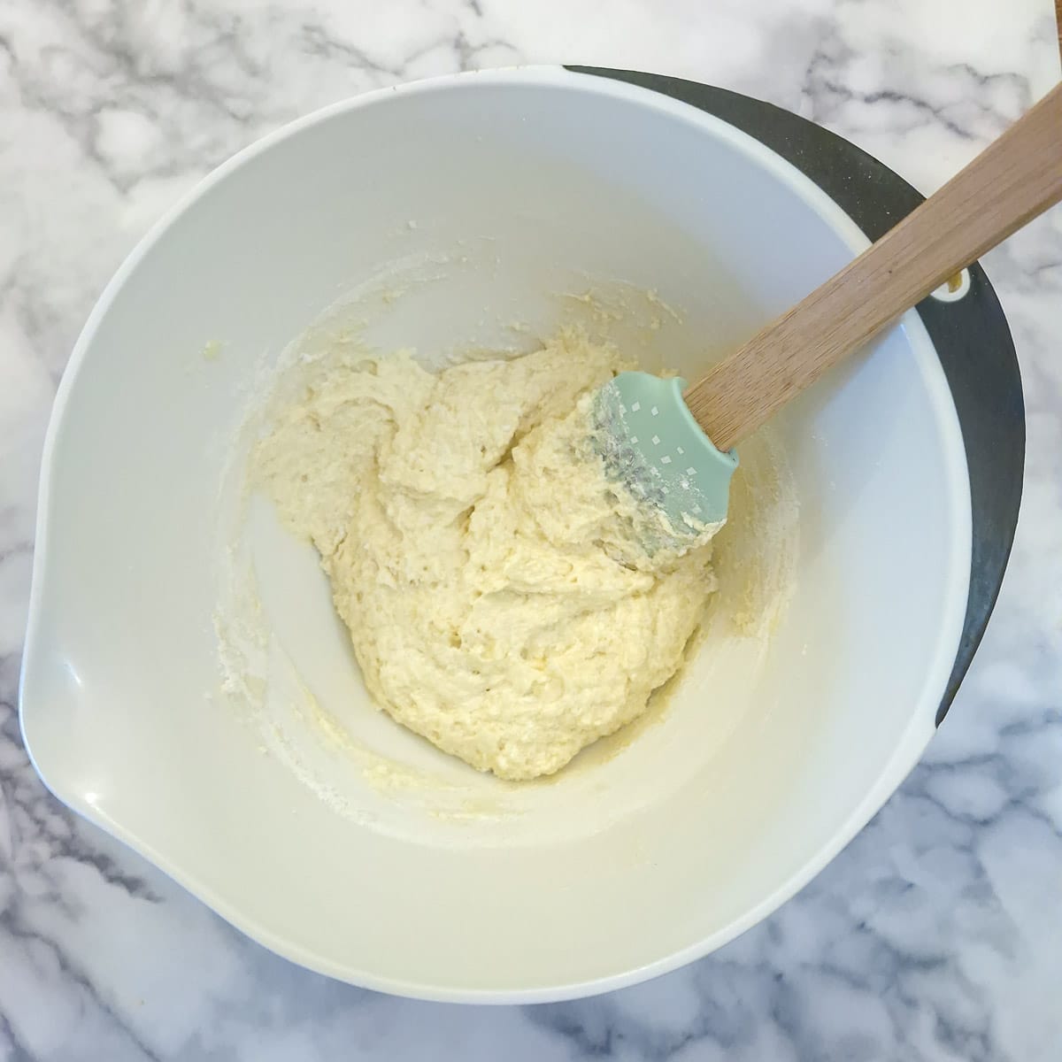 Step 3, flour folded into the cake mixture.