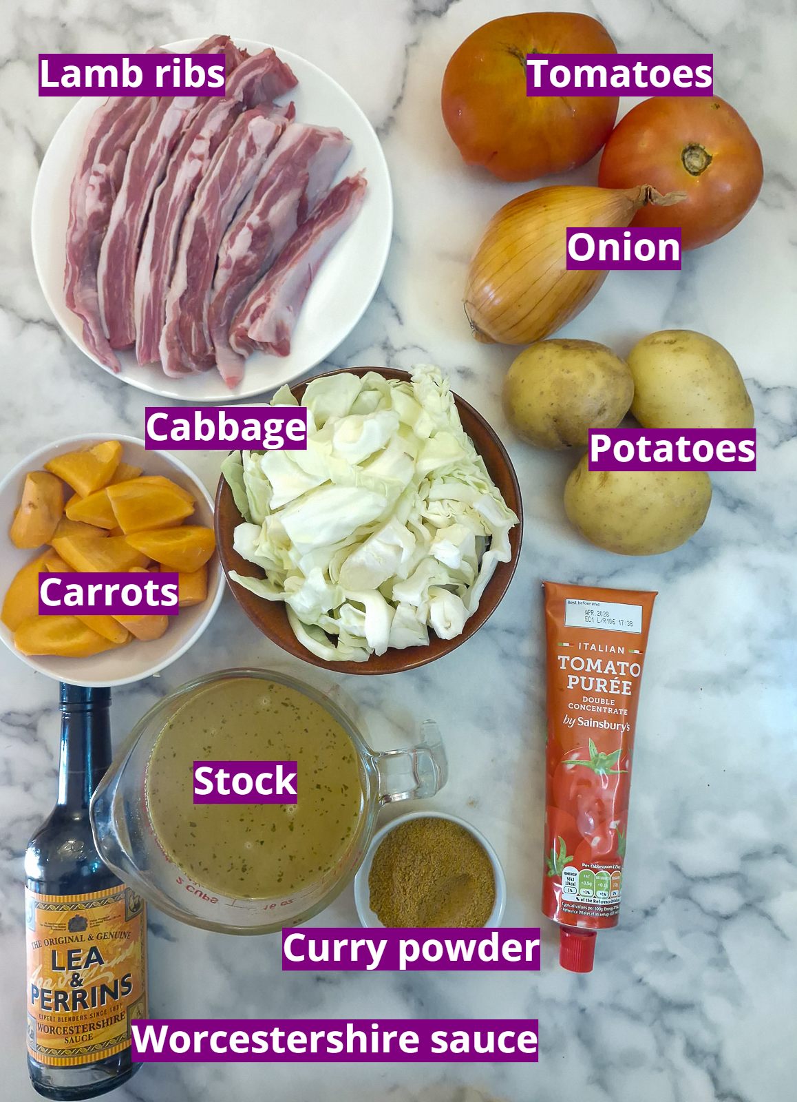 Ingredients for lamb rib curry.