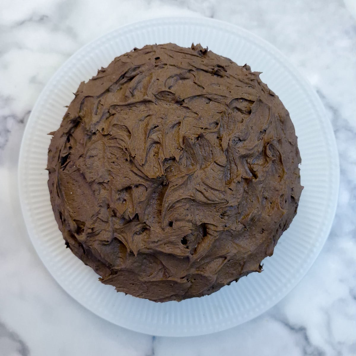 Step 1`4, the completely assembled cake covered in peppermint chocolate buttercream.