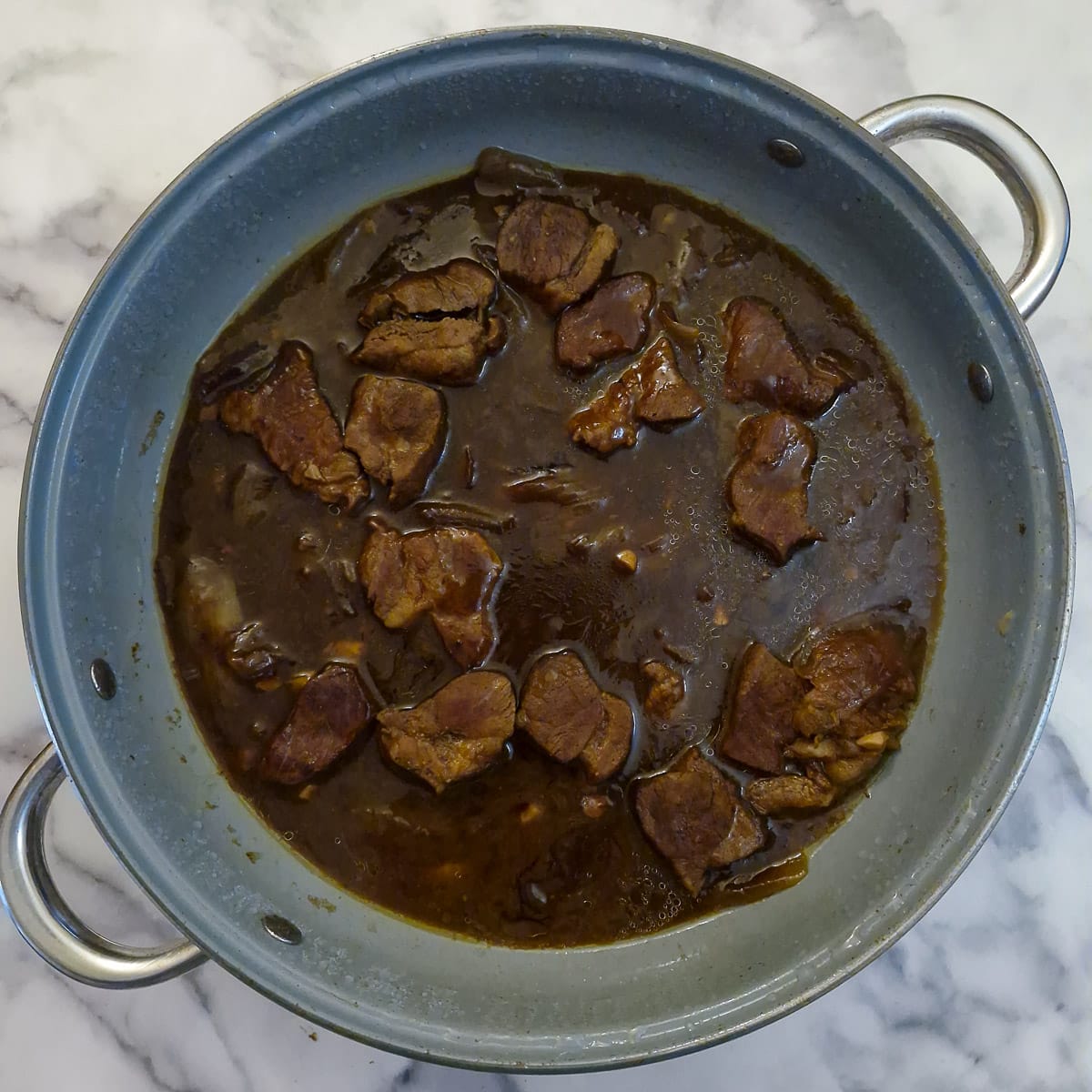 Pineapple pork after it has simmered for 40 minutes.