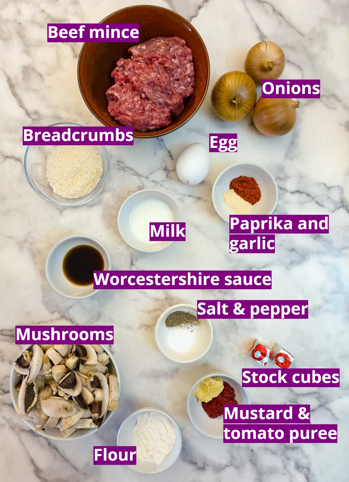 Ingredients you will need to make Salisbury steak with fondant potatoes.