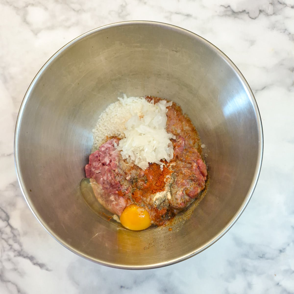 Step 3, ingredients for patties in a mixing bowl.
