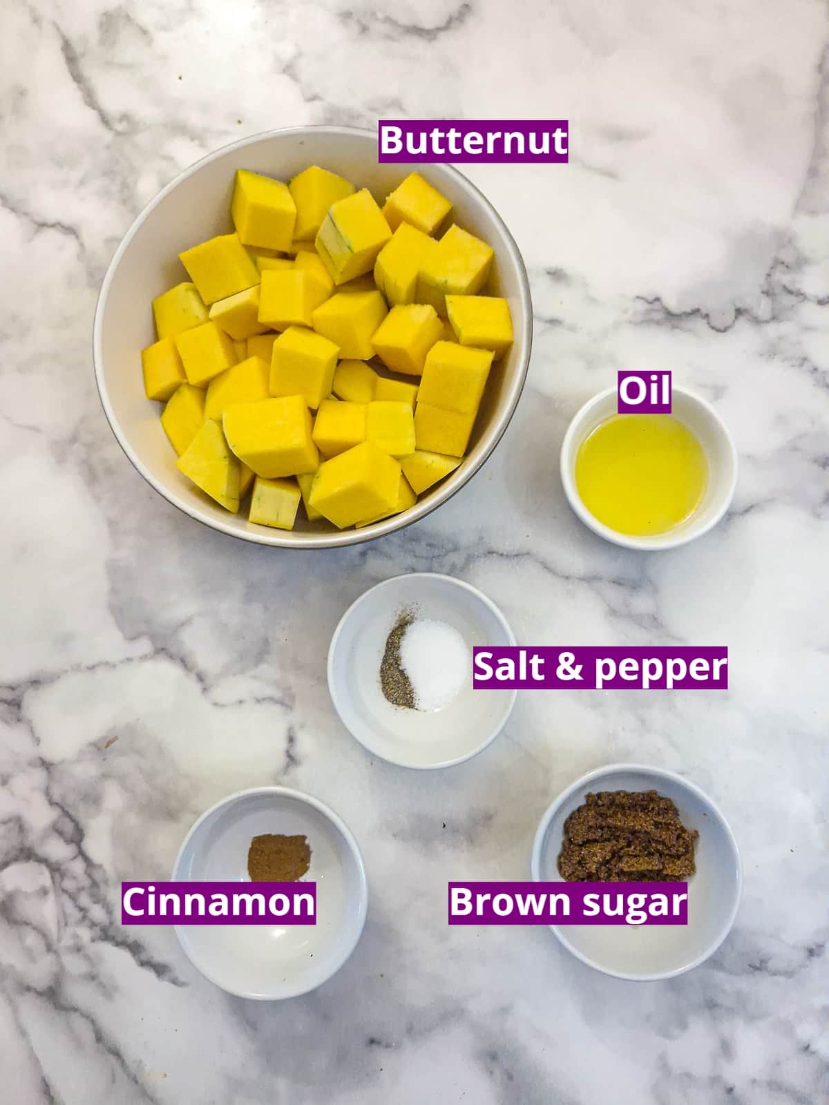 Ingredients you will ned to make roasted butternut South African style.