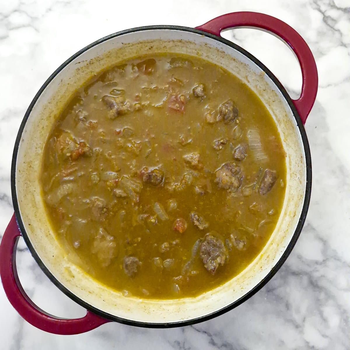 Step 6, tamatie bredie that has simmered for 1.5 hours.