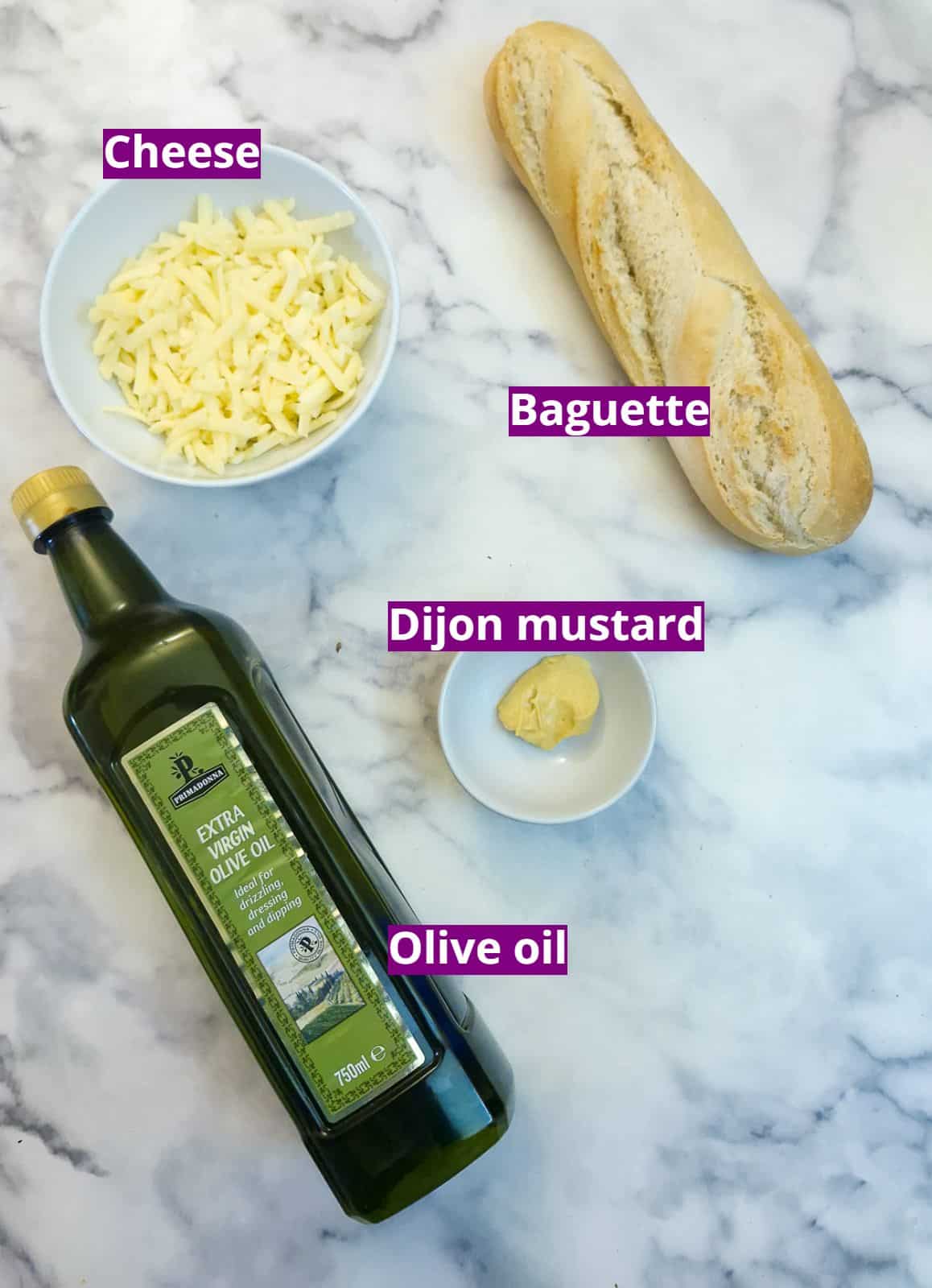 Ingredients for cheesy bread topping.