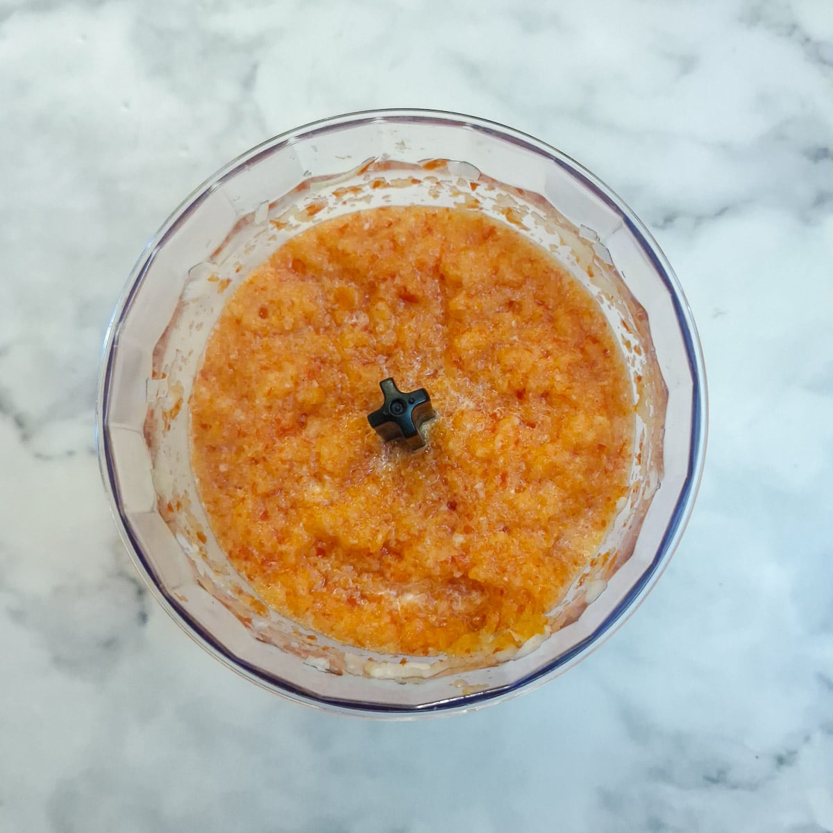 Step 1, capsicum and onions blended in a food processor.