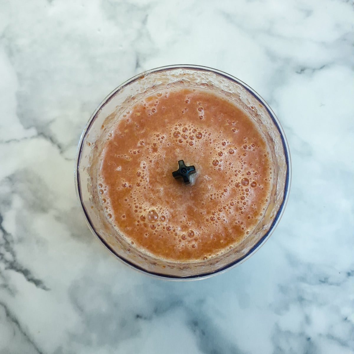 Step 4, blended tomatoes in a food processor.