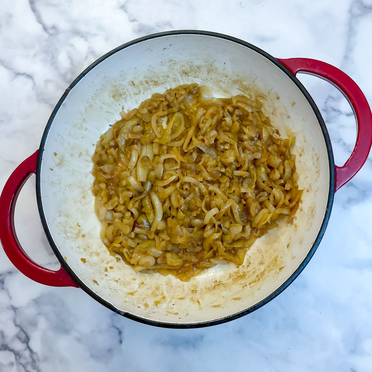 Caramelised onions in a heavy casserole dish.