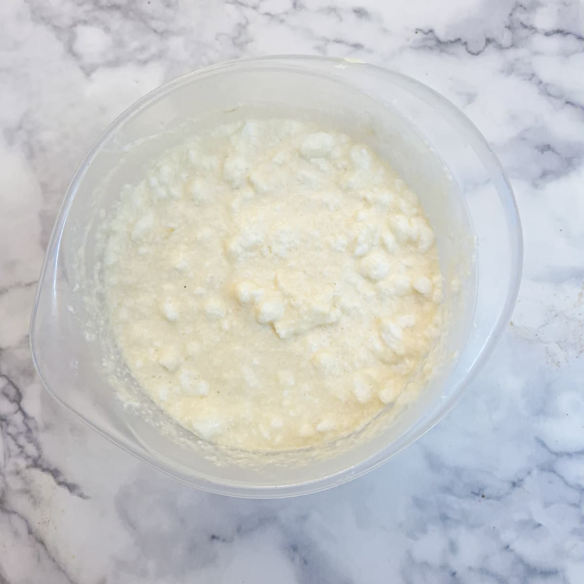 Stiffly beaten egg whites stirred into the cake batter.