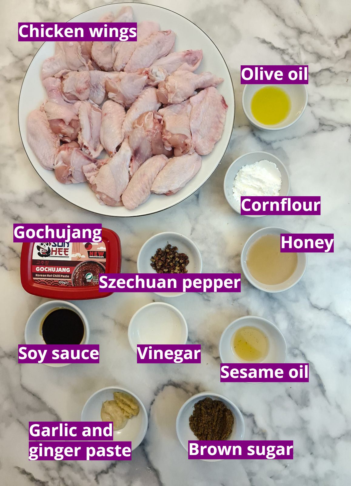 Ingredients for making these sticky Asian-style chicken wings.