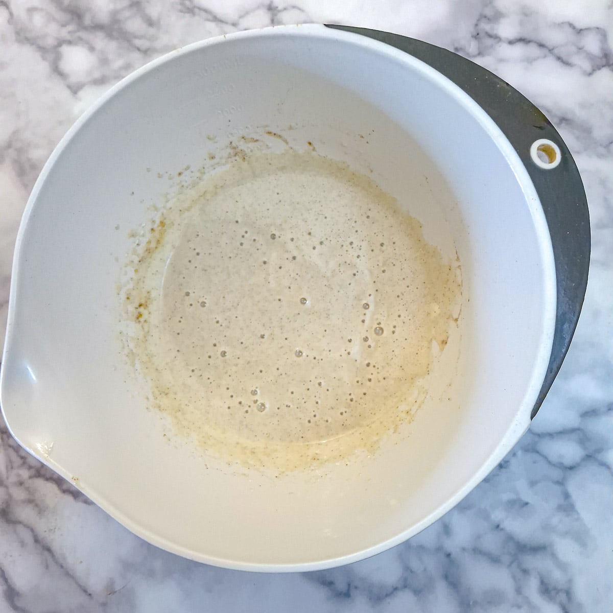 Yoghurt and milk combined with the batter.