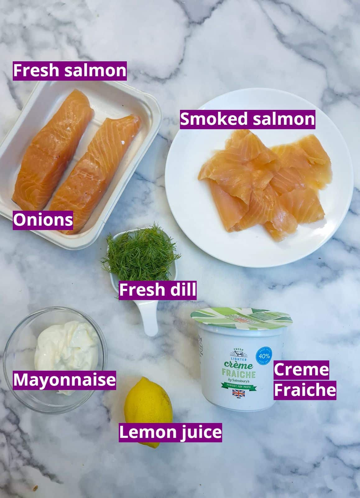 Ingredients for making a salmon and dill terriine.