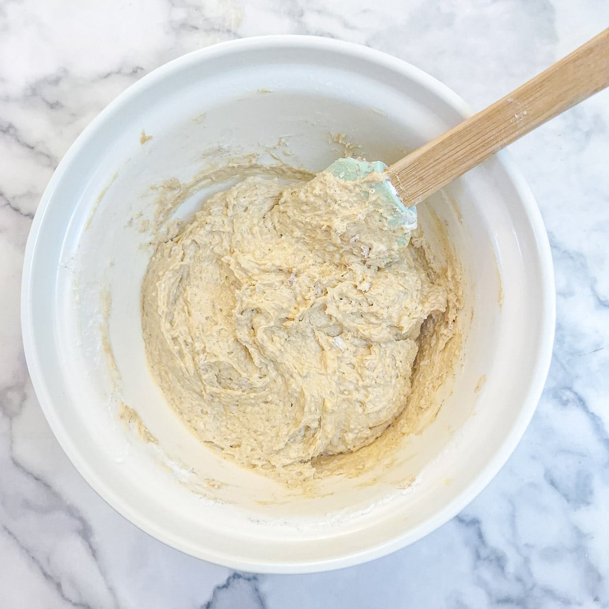 Step 3 - flour, milk and spices folded into the cake batter.