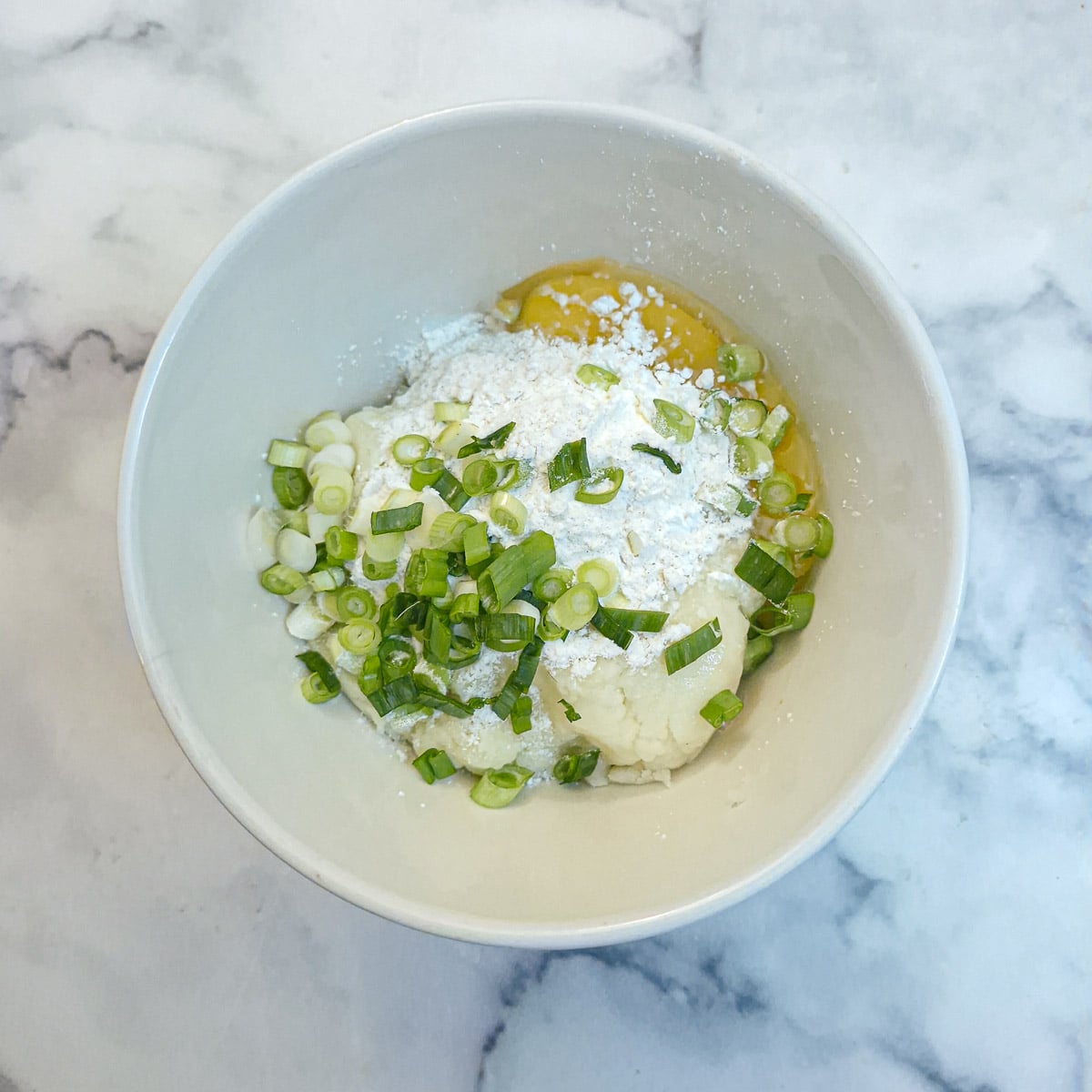 Step 1 - potato cake ingredients in a mixing bowl,