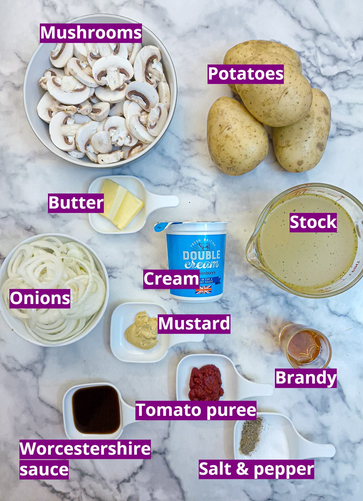 Ingredients needed to make potatoes Diane.