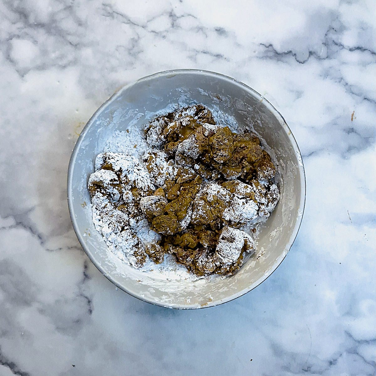 Beef strips coated in cornflour.