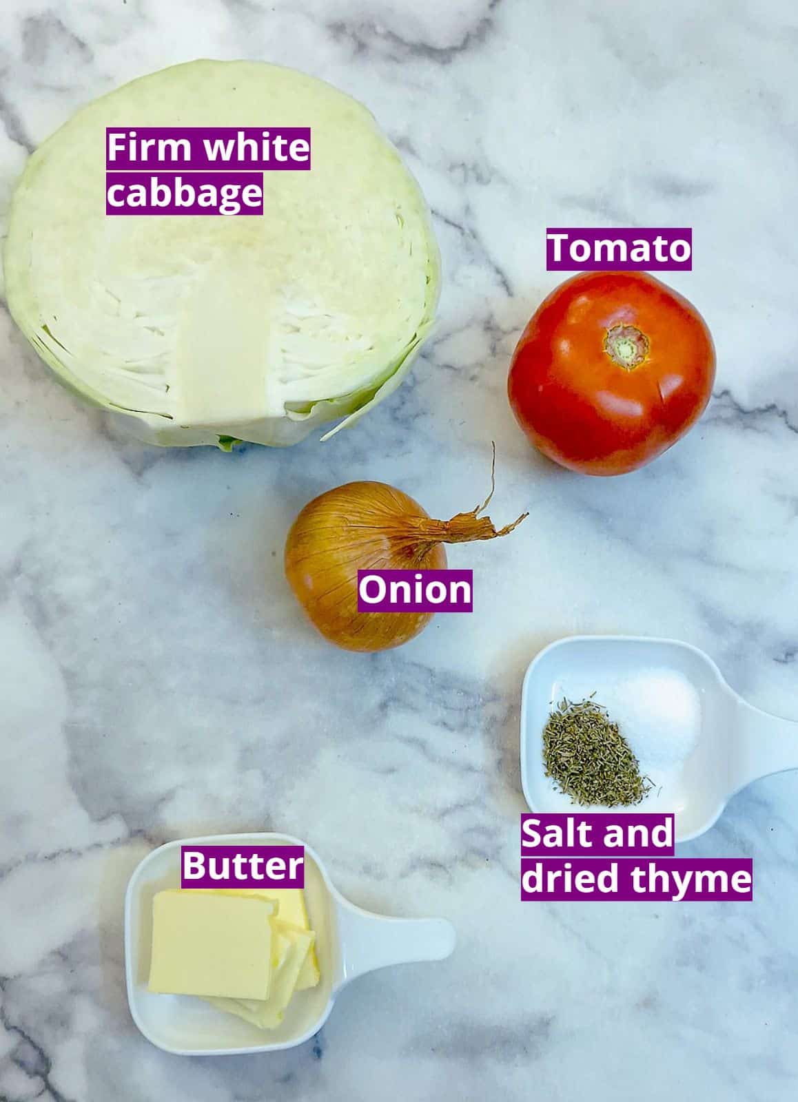 Ingredients for tomato-braised cabbage.