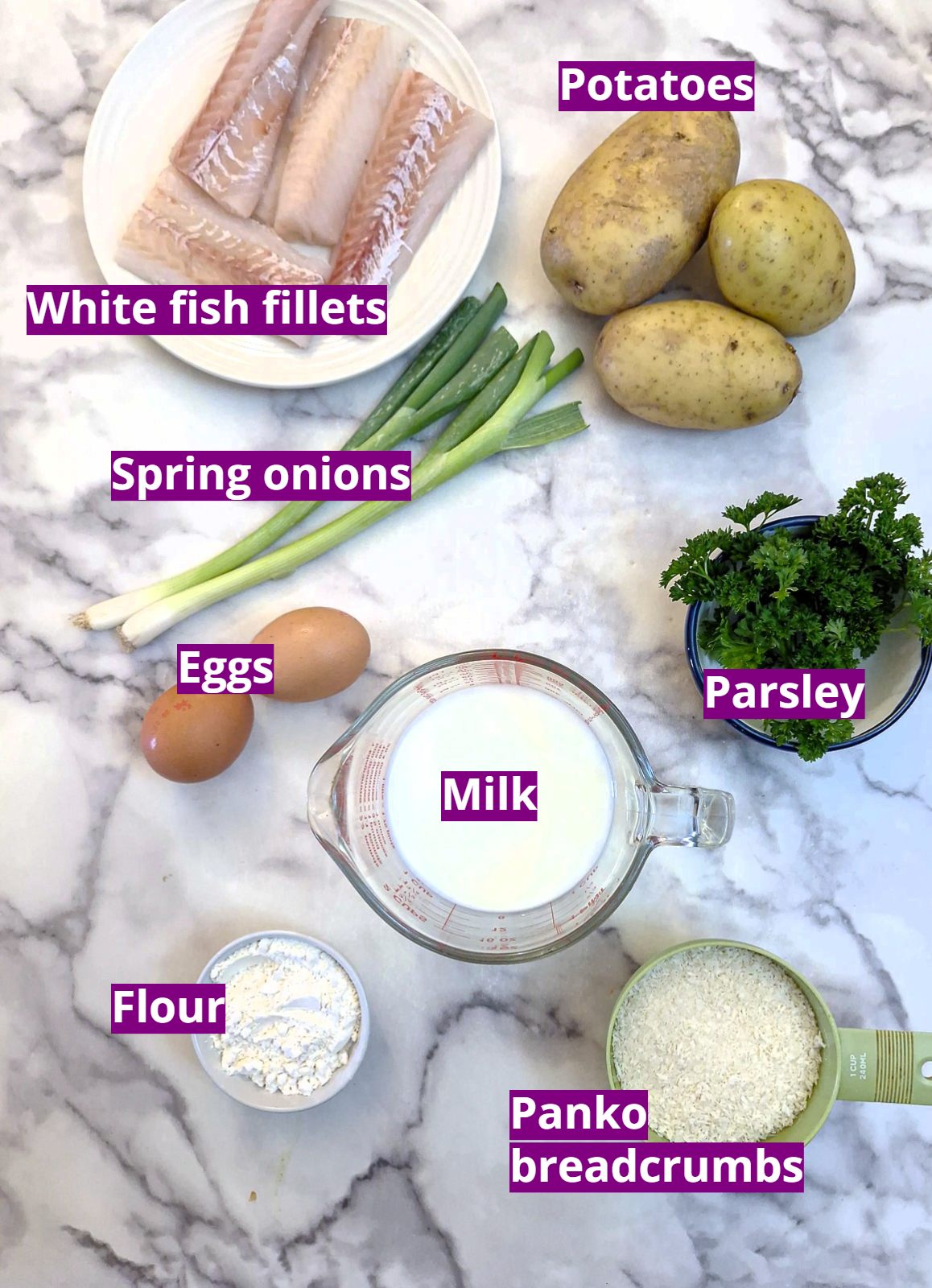 Ingredients for homemade fish cakes.