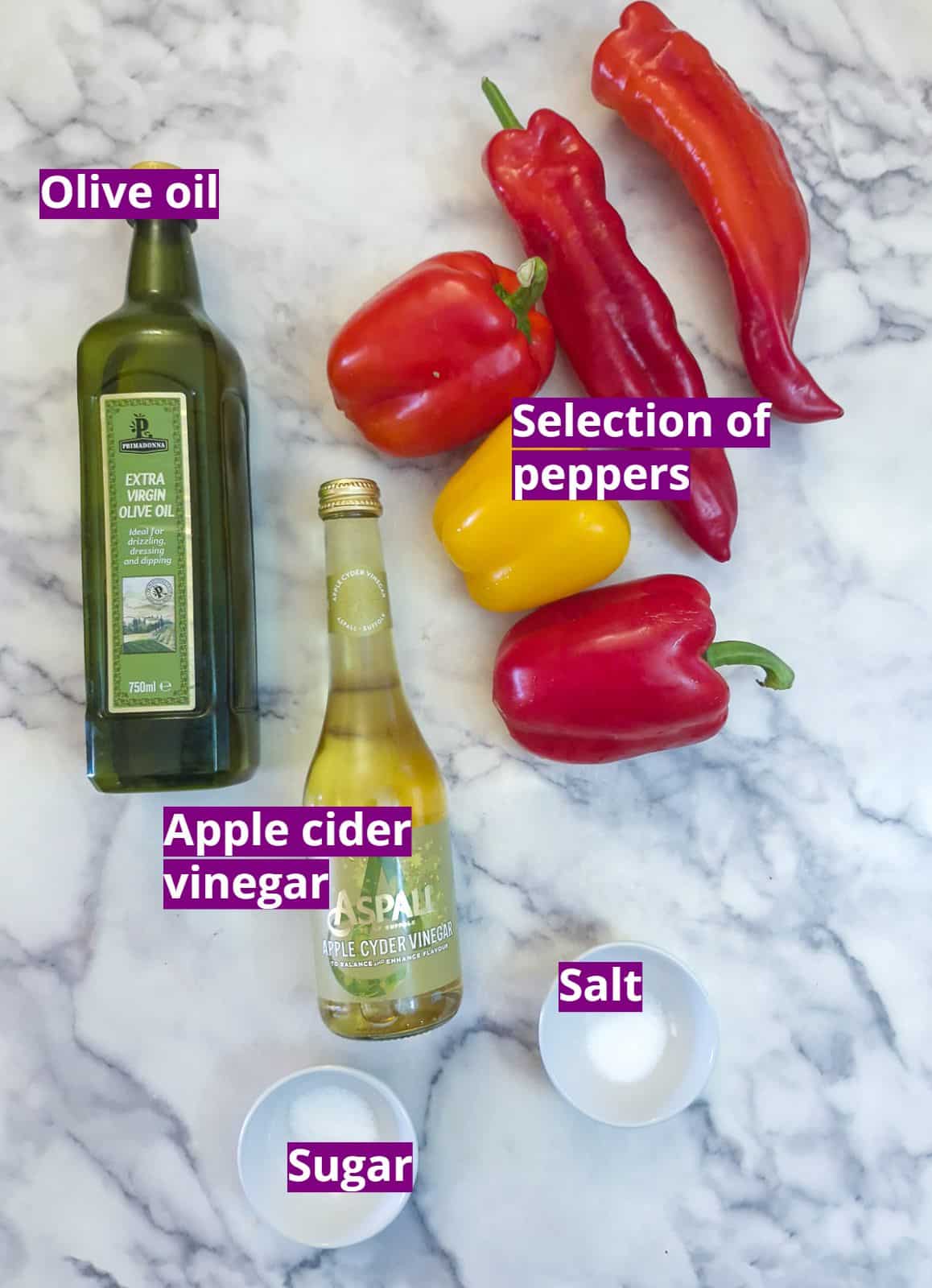 Ingredients you will need to roast and preserve red peppers.