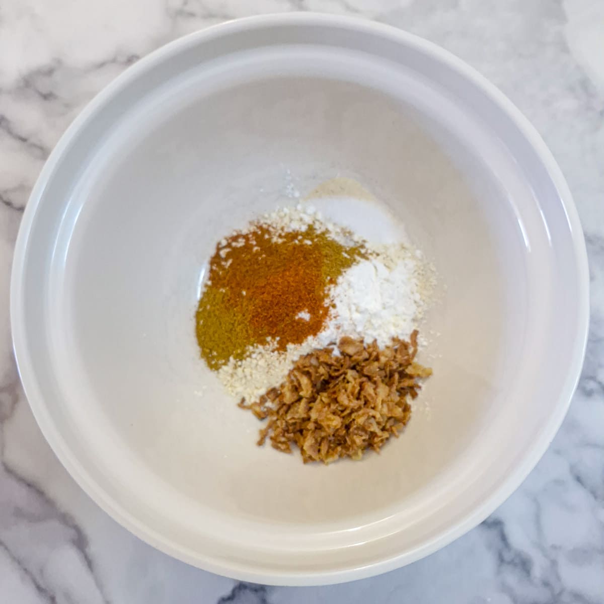Step 1. Dry ingredients for batter in a mixing bowl.