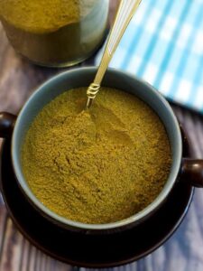 A dish of homemade curry powder.