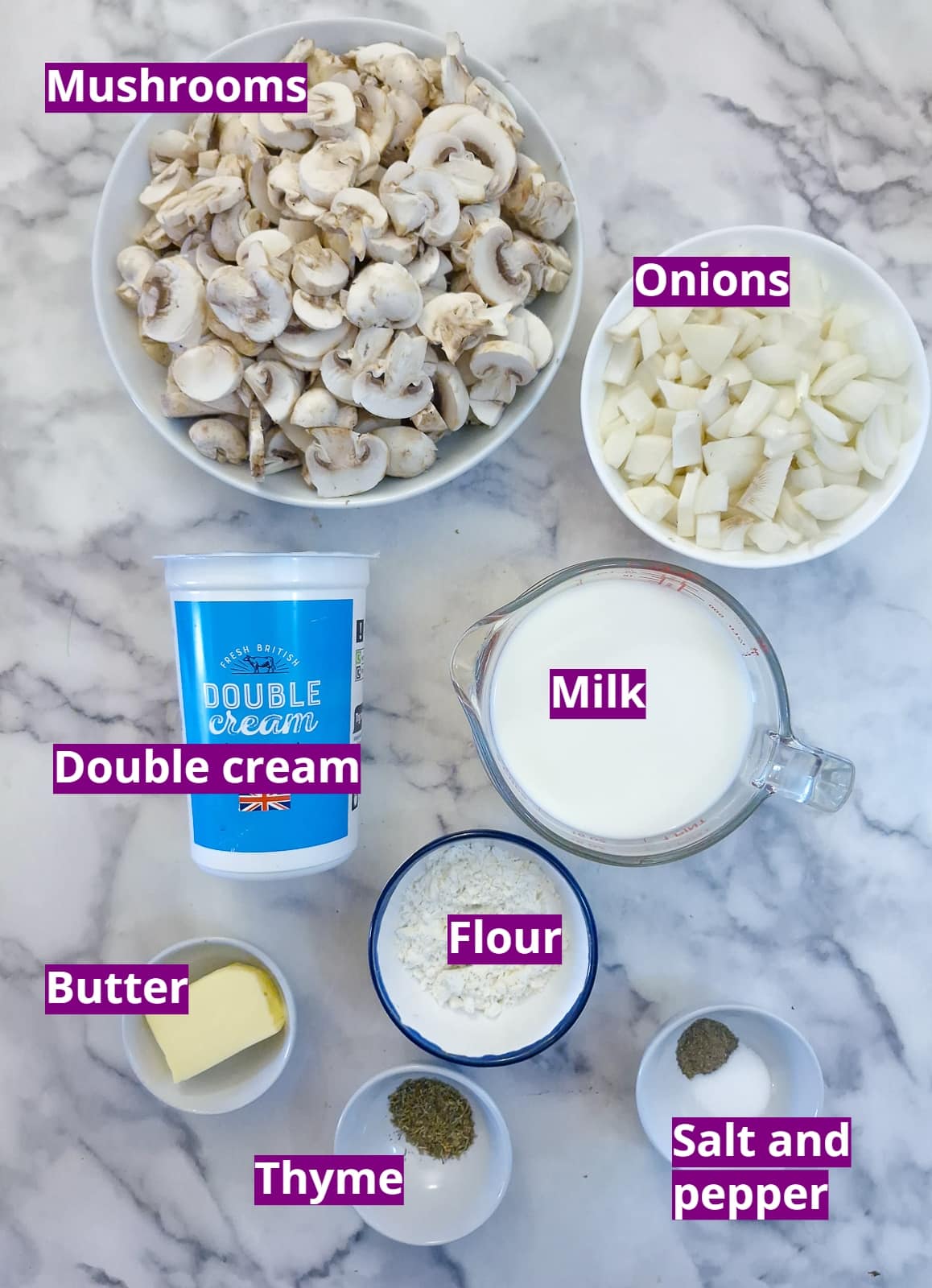 Ingredients you will need to make a creamy mushroom sauce.