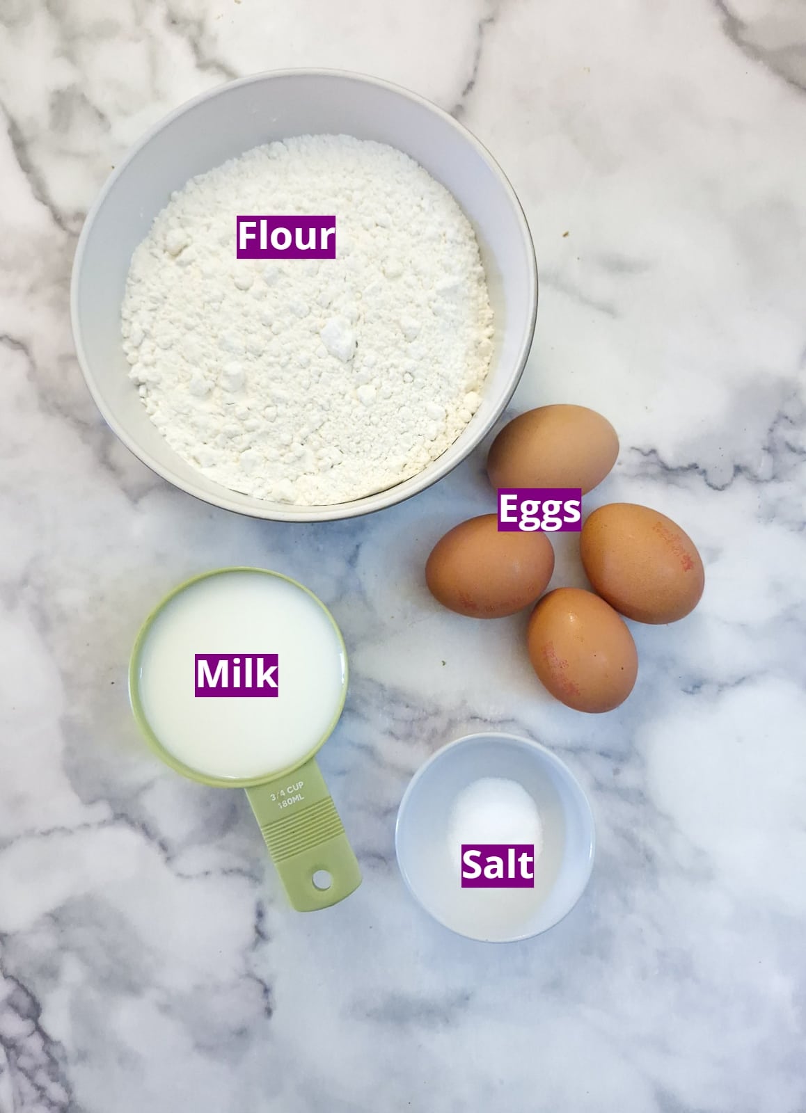 Ingredients needed to make spaetzle.