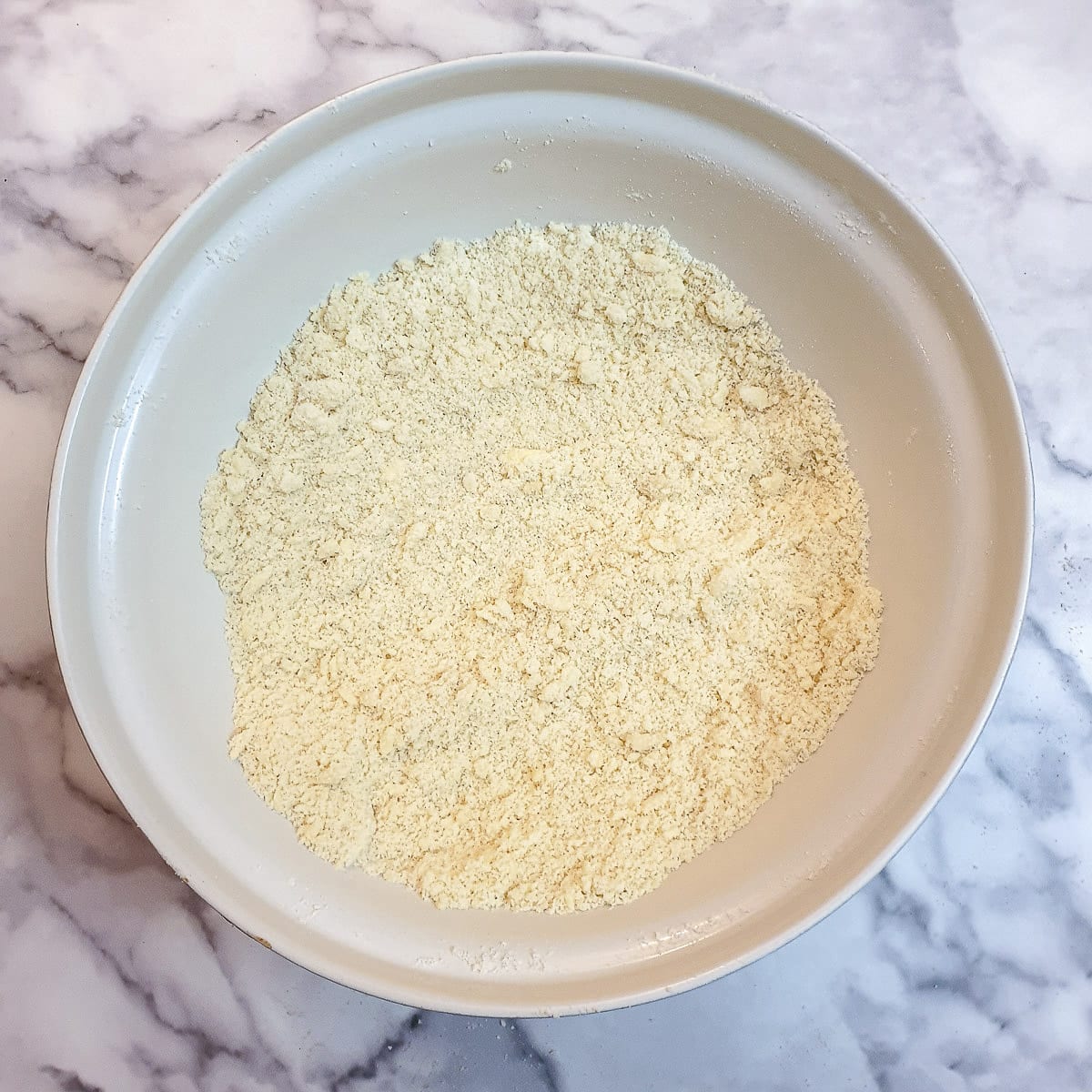 Step 2 - butter rubbed into the flour until it resembles breadcrumbs.