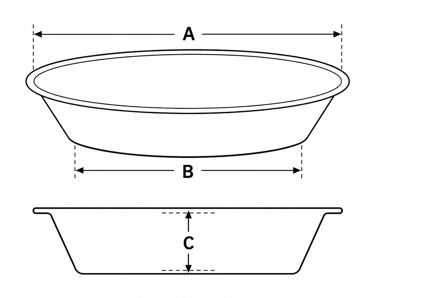 How to measure the top and base diameters and depth of a round, sloping-sided baking dish.