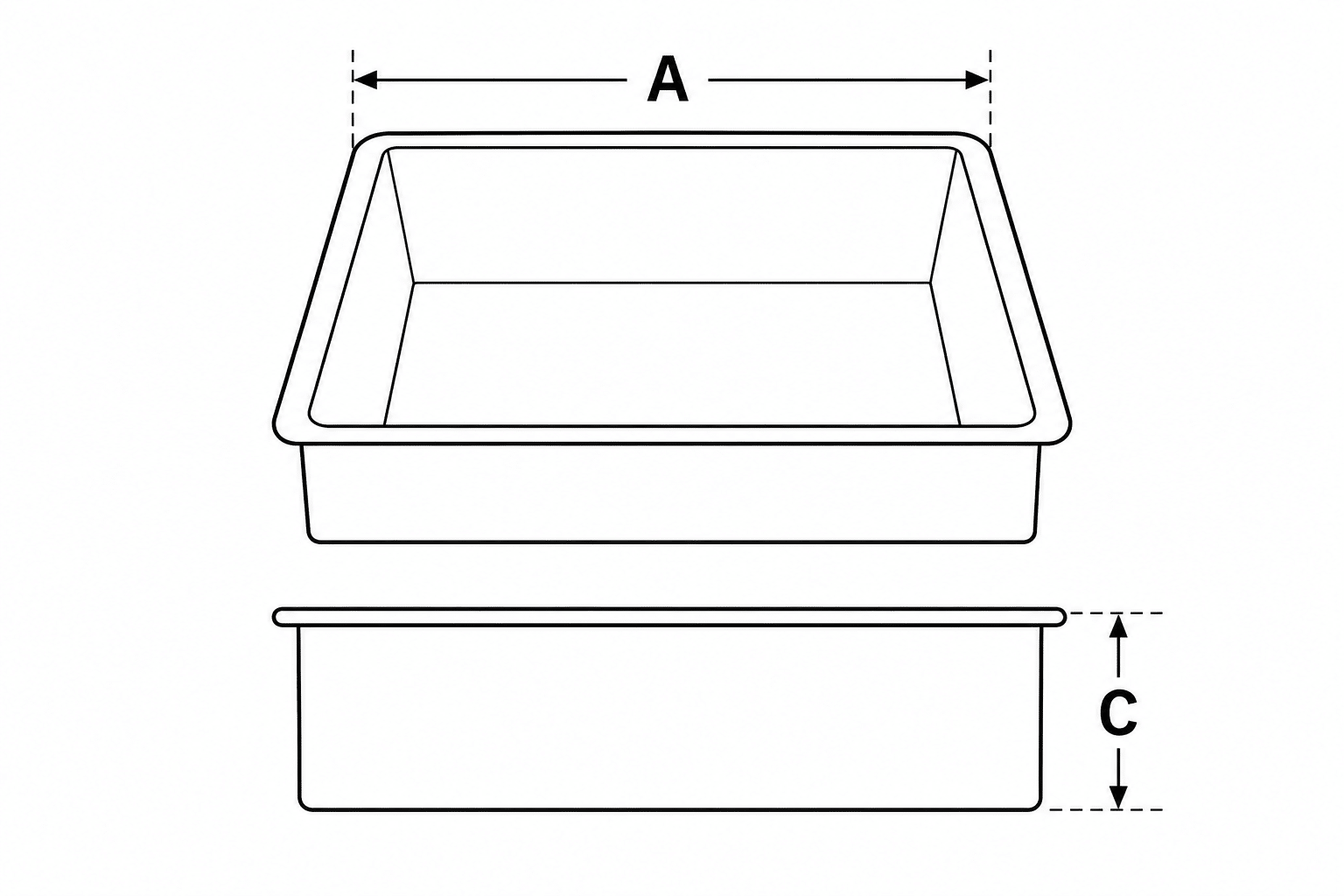 How to measure the side and depth of a square straight-sided baking dish.