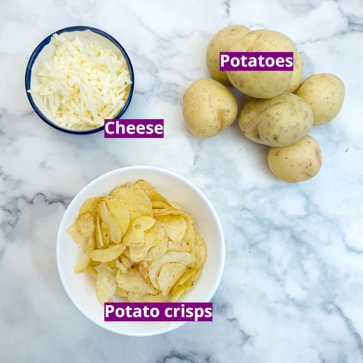 Ingredients for the crispy mashed potato topping.